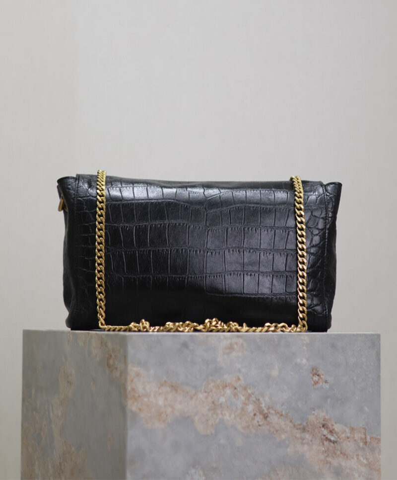 Saint Laurent Reversible Kate Medium In Crocodile-Embossed Leather Black
